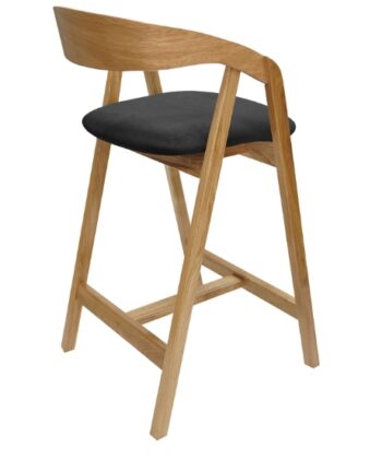 Nordic Oak Bar Stool with Backrest – Upholstered Chenille Seat