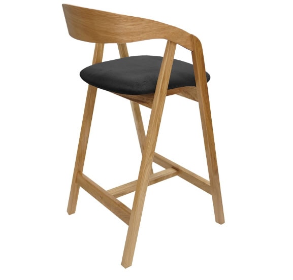 Nordic Oak Bar Stool with Backrest – Upholstered Chenille Seat