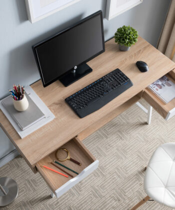 Nordic Oak Desk with Drawers and Shelf – Scandinavian