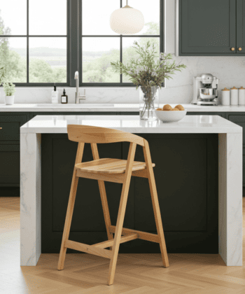 Nordic Oak Embrace Bar Stool with Curved Backrest