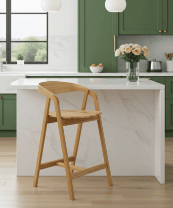 Nordic Oak Embrace Bar Stool with Curved Backrest