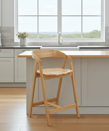 Nordic Oak Embrace Bar Stool with Curved Backrest