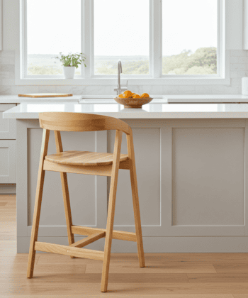 Nordic Oak Embrace Bar Stool with Curved Backrest