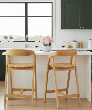 Nordic Oak Embrace Bar Stool with Curved Backrest