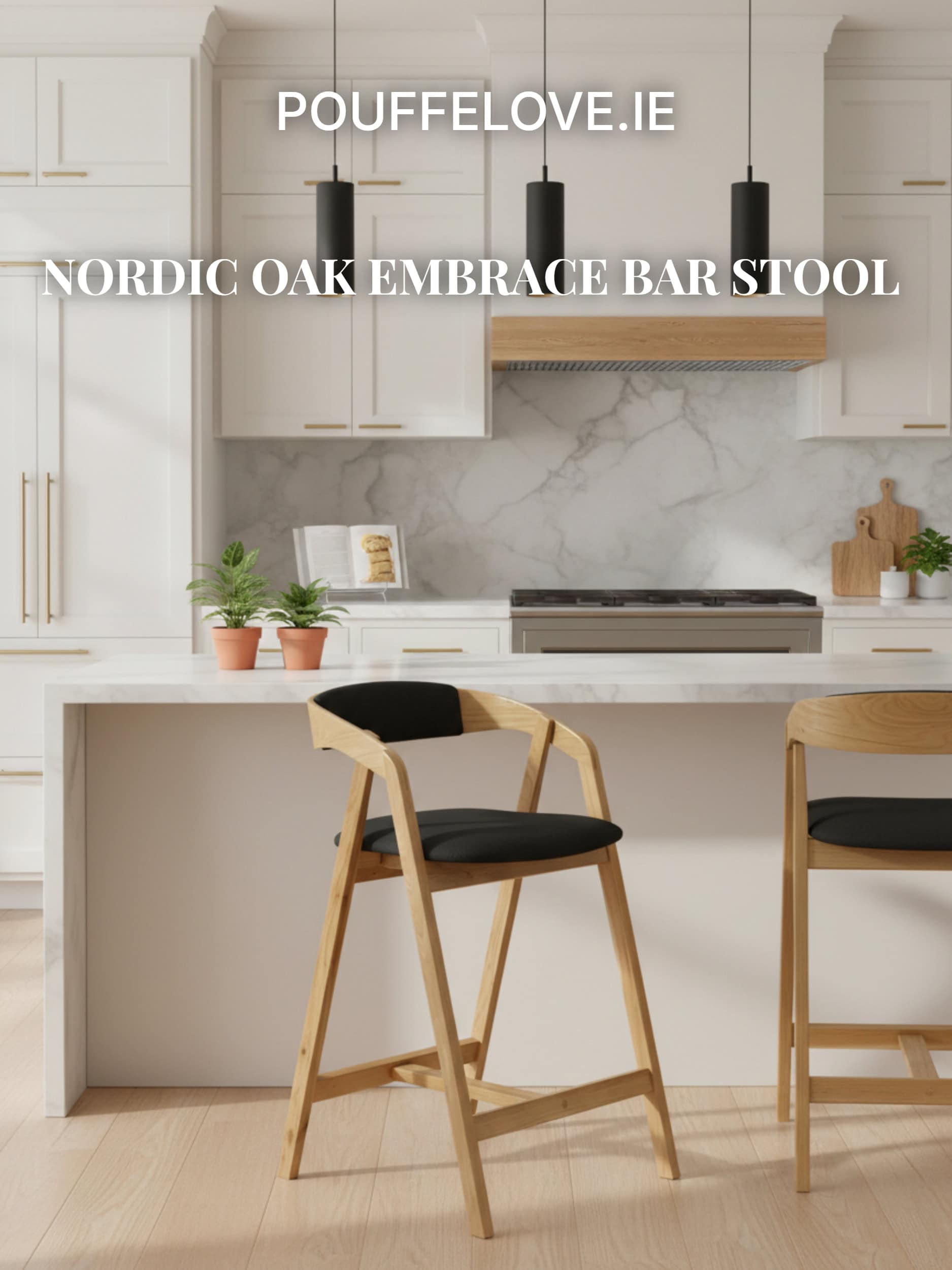Nordic Oak Embrace Bar Stool with Curved Backrest