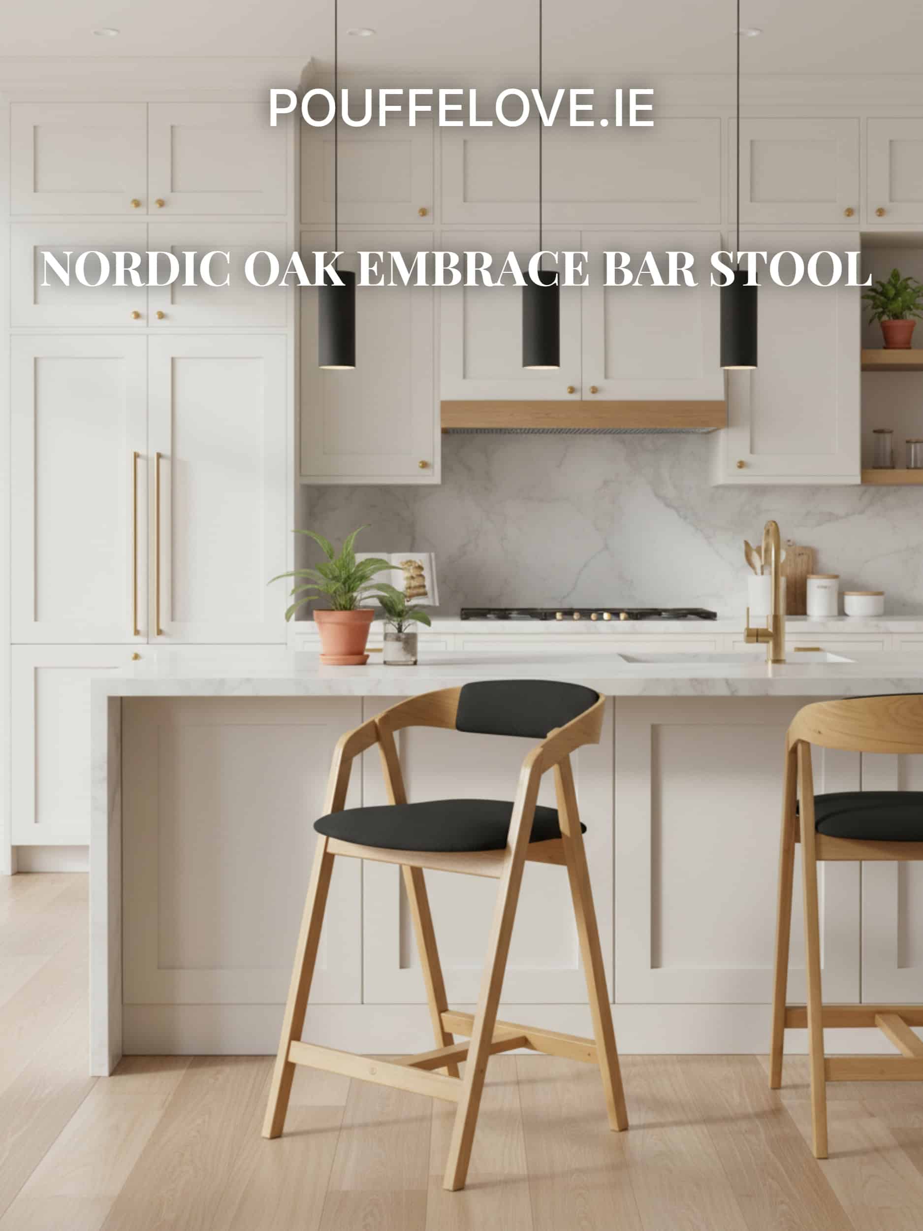 Nordic Oak Embrace Bar Stool with Curved Backrest