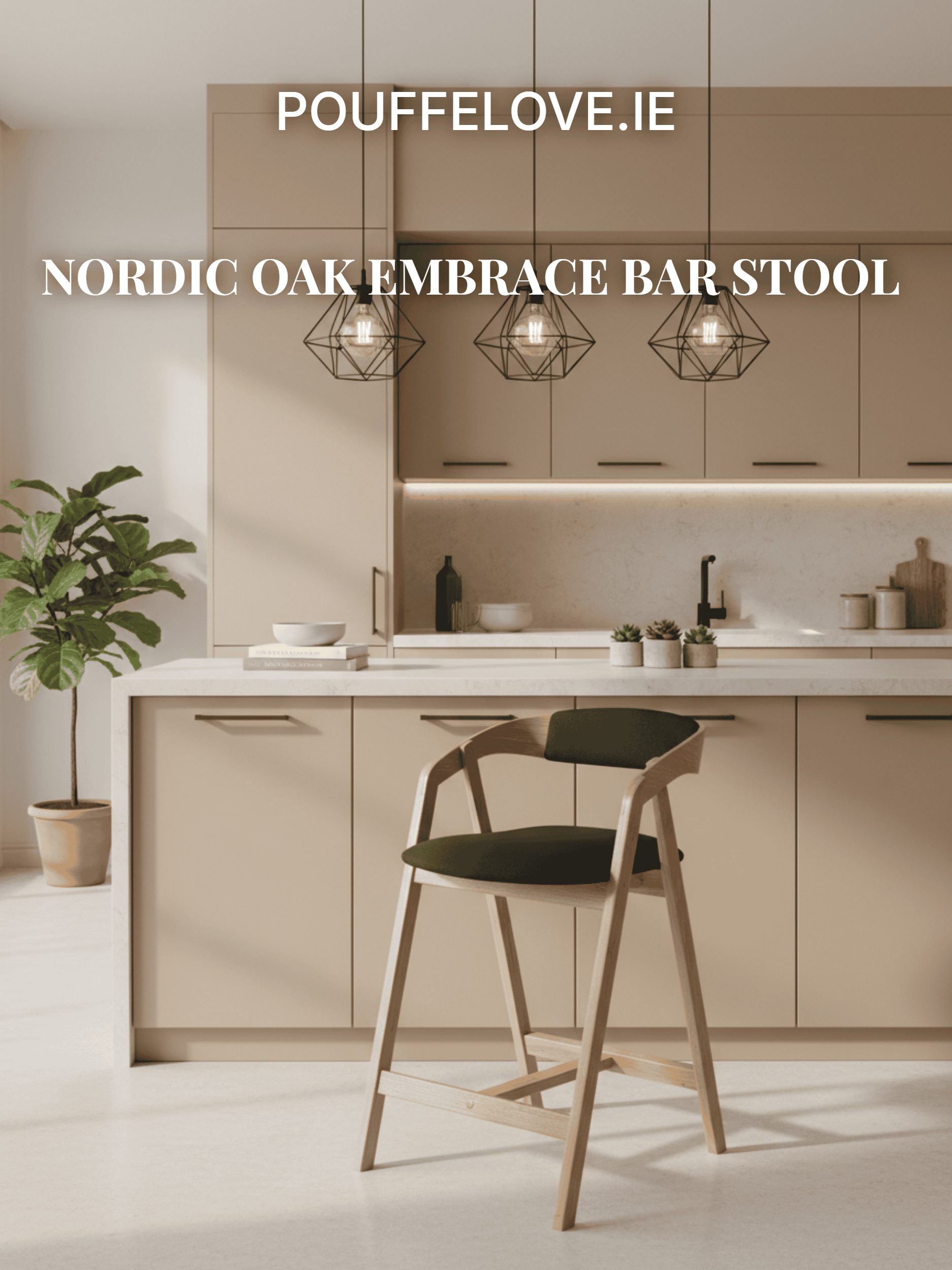 Nordic Oak Embrace Bar Stool with Curved Backrest