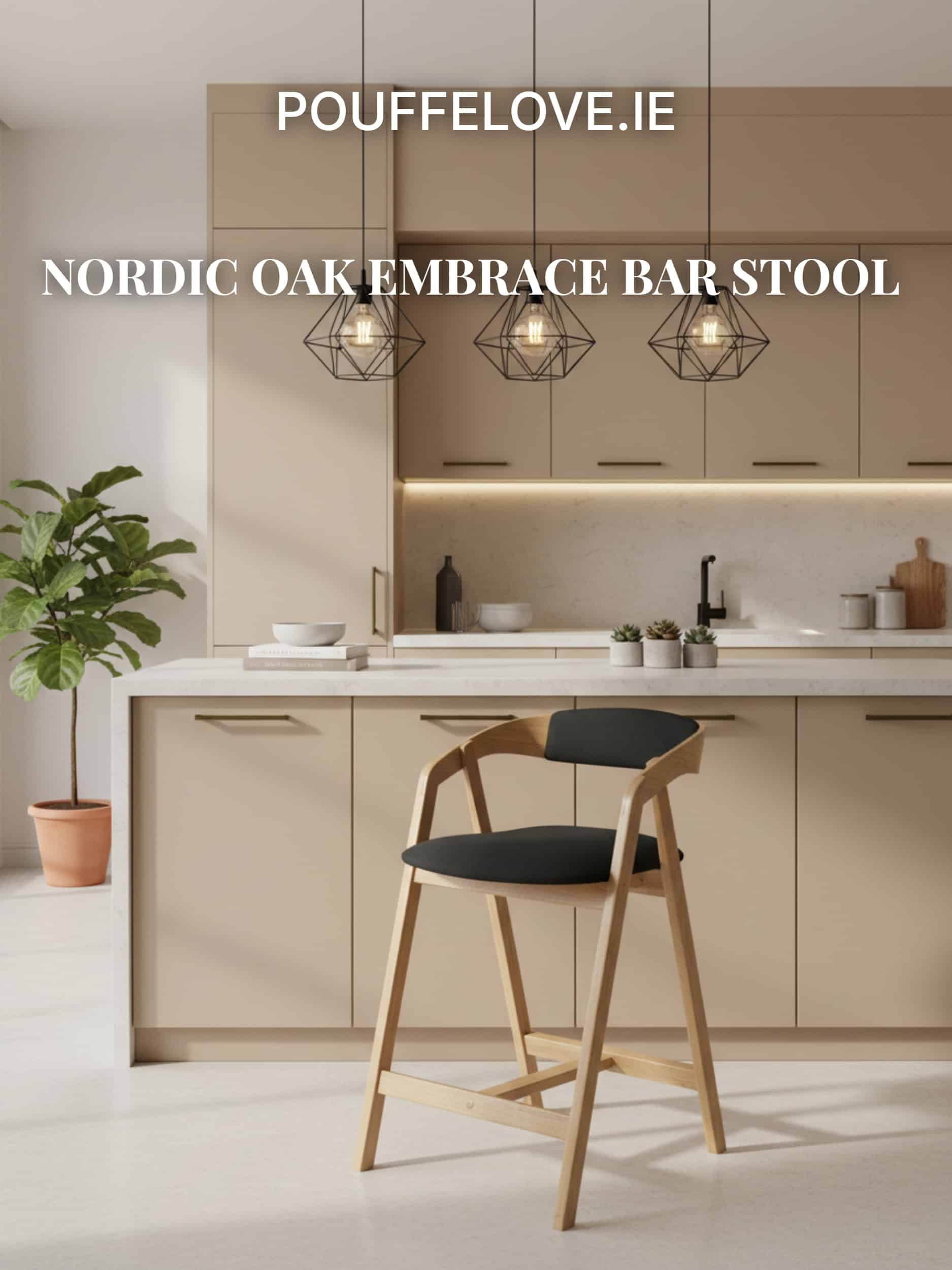 Nordic Oak Embrace Bar Stool with Curved Backrest