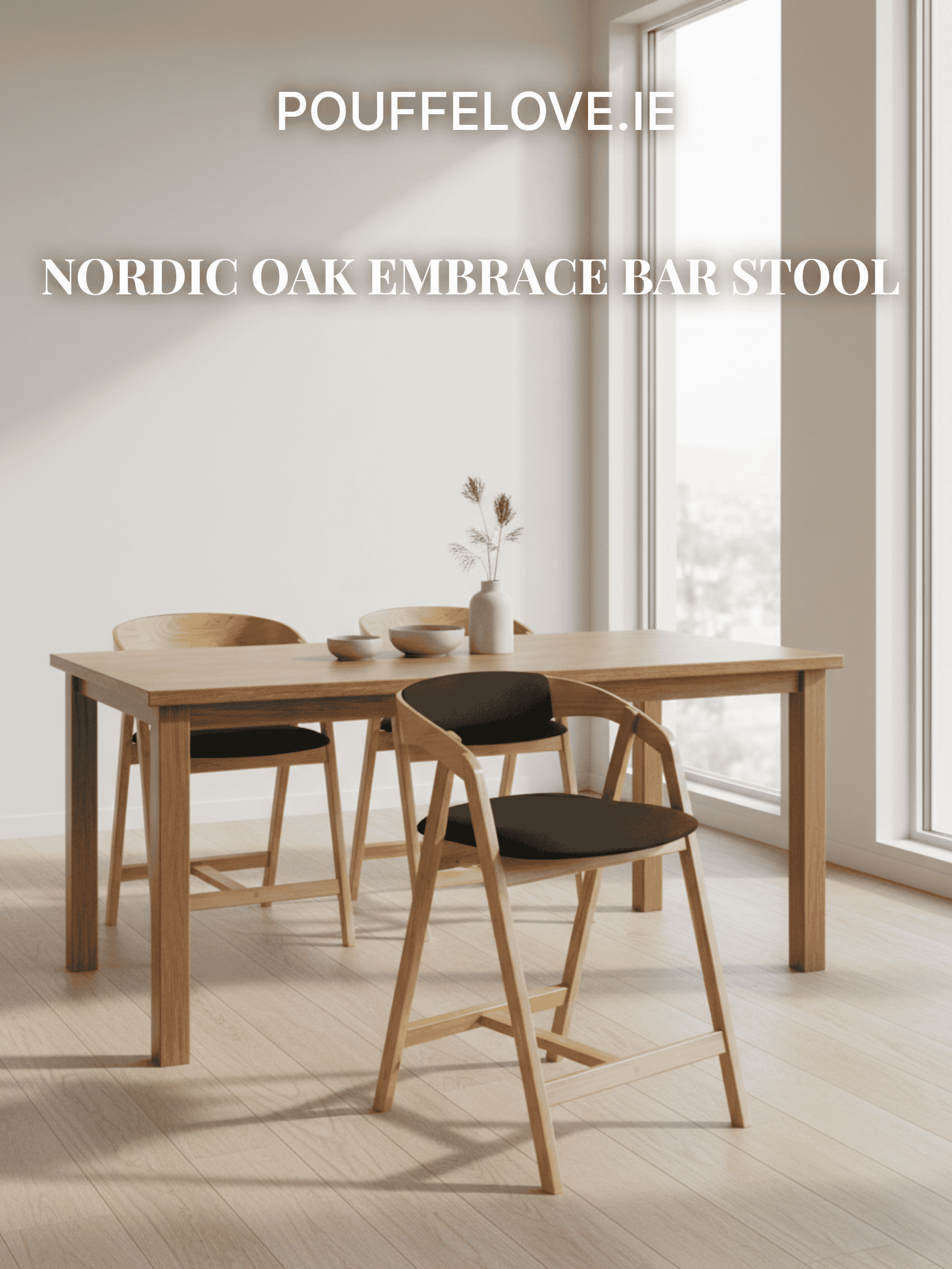 Nordic Oak Embrace Bar Stool with Curved Backrest