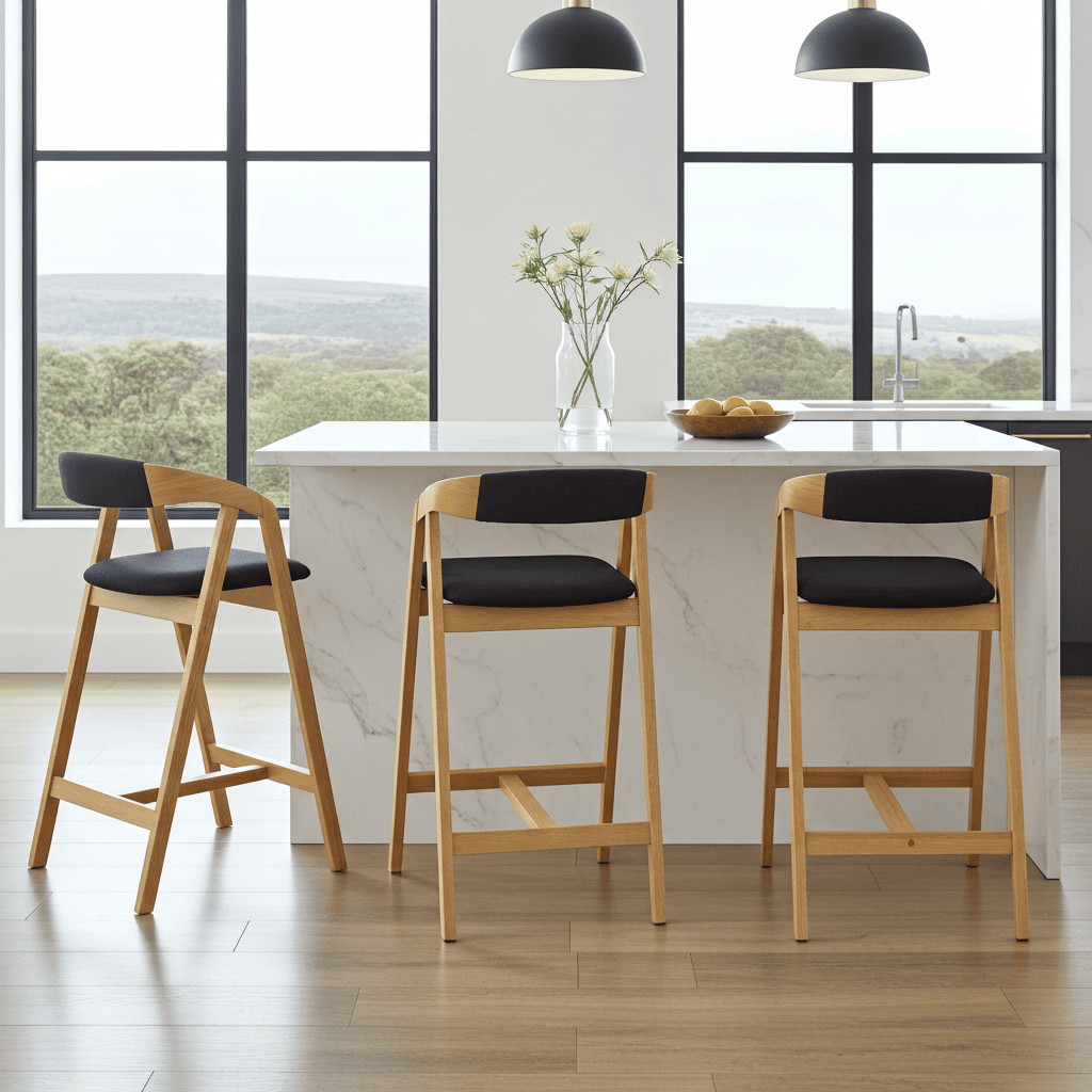Nordic Oak Lounge Bar Stool with Upholstered Seat