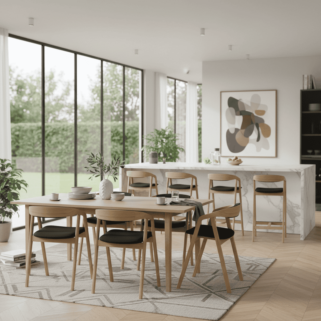 Nordic Oak Lounge Bar Stool with Upholstered Seat
