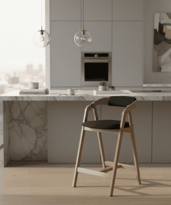 Nordic Oak Lounge Bar Stool with Upholstered Seat