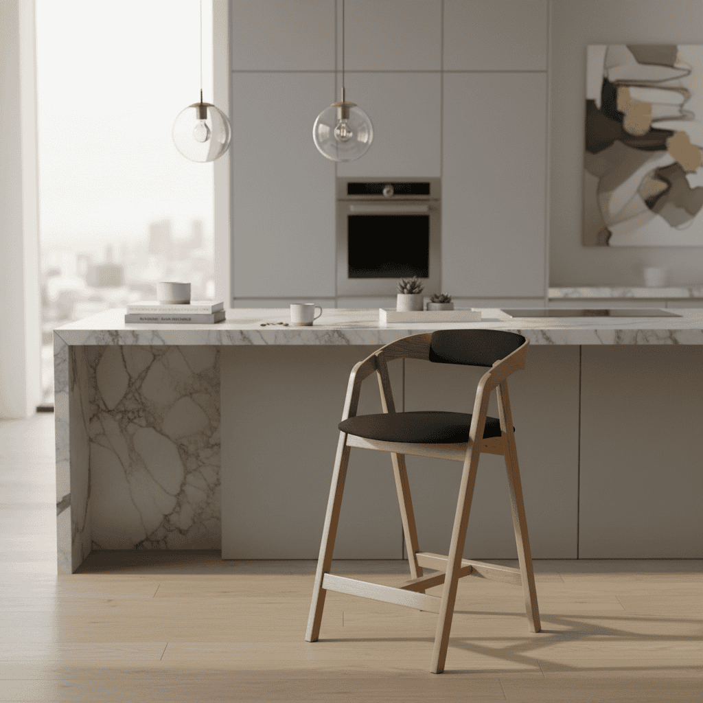 Nordic Oak Lounge Bar Stool with Upholstered Seat