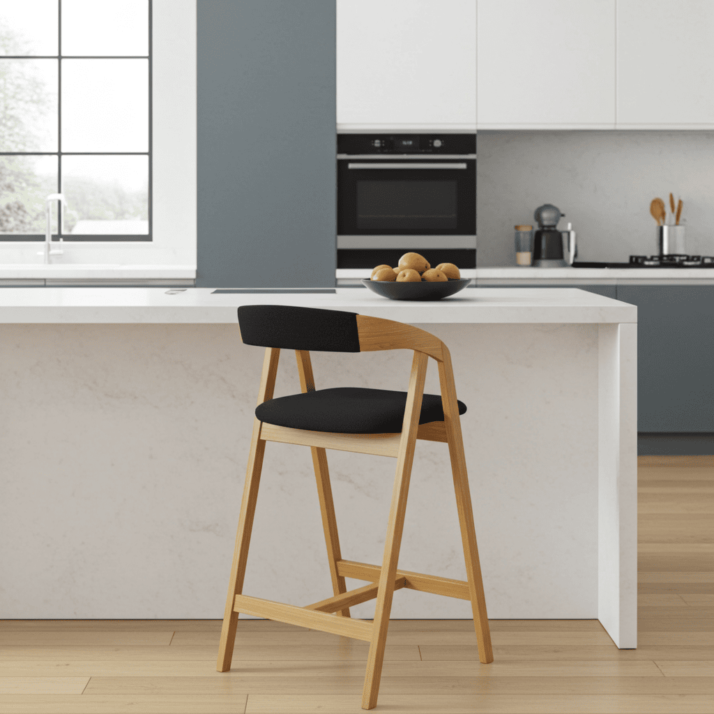 Nordic Oak Lounge Bar Stool with Upholstered Seat