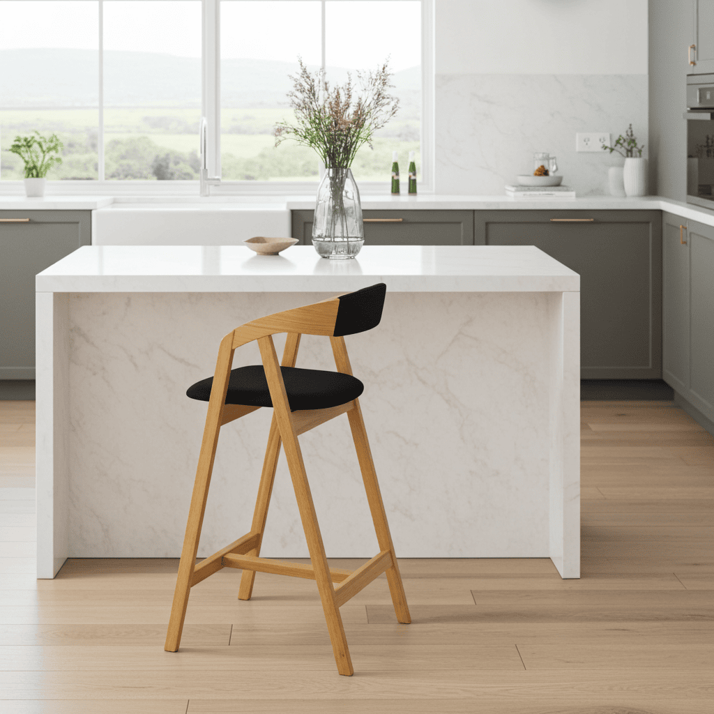 Nordic Oak Lounge Bar Stool with Upholstered Seat