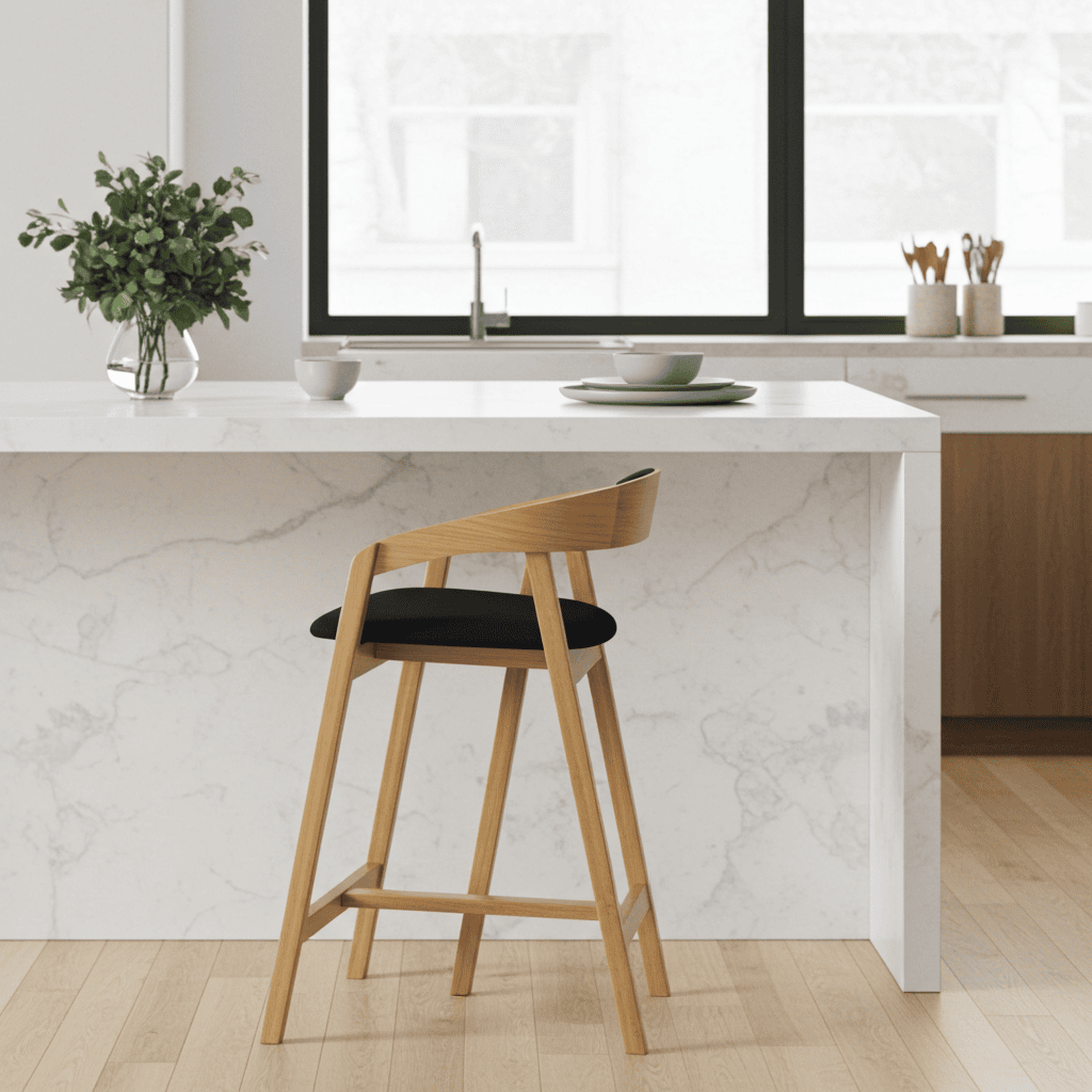 Nordic Oak Lounge Bar Stool with Upholstered Seat