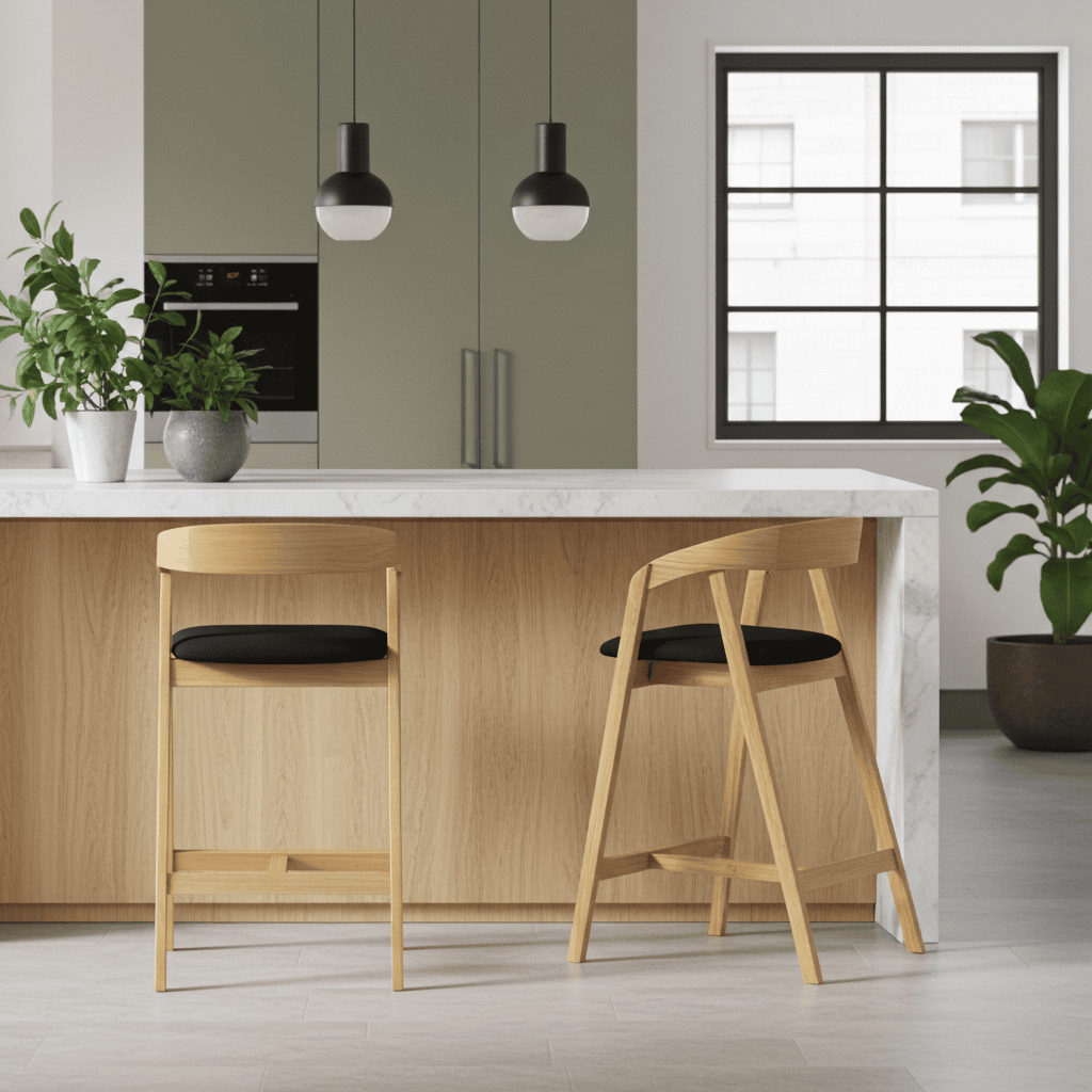 Nordic Oak Lounge Bar Stool with Upholstered Seat