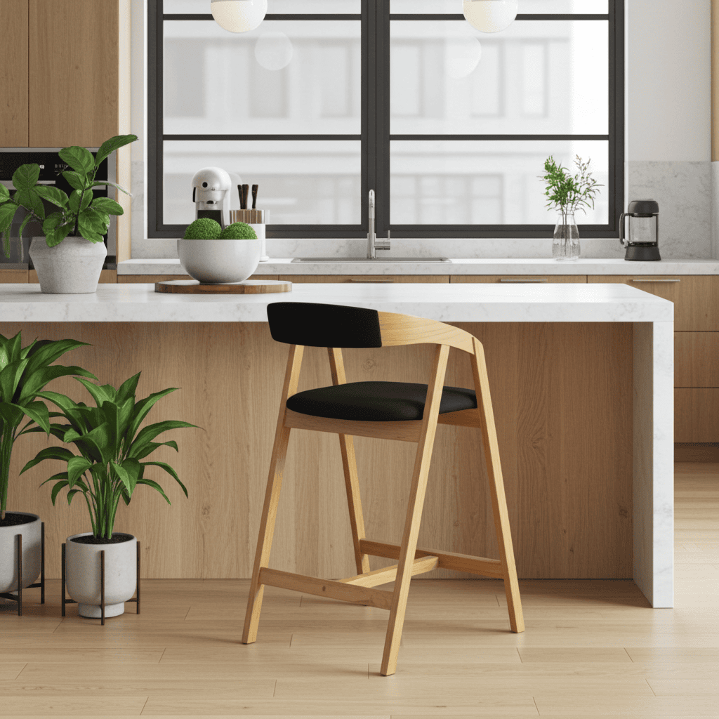 Nordic Oak Lounge Bar Stool with Upholstered Seat