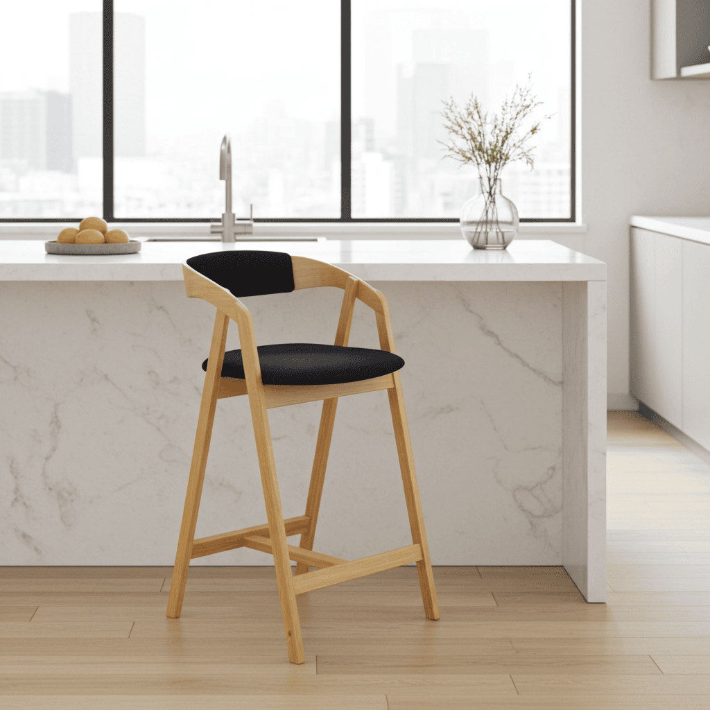Nordic Oak Lounge Bar Stool with Upholstered Seat