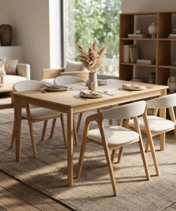 Oslo Oak Upholstered Dining Chair – Beige Chenille Fabric
