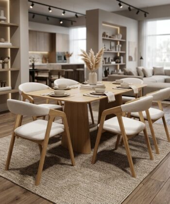 Oslo Oak Upholstered Dining Chair – Beige Chenille Fabric