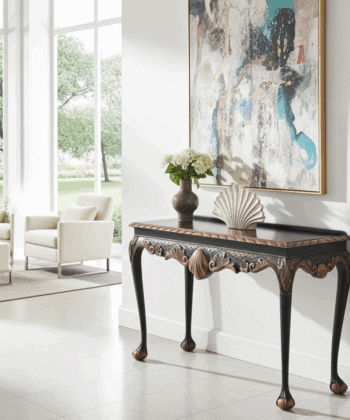 Regal Copper Shell Console Table – Hand-Restored Black & Copper Hallway Table 106x45x77 cm