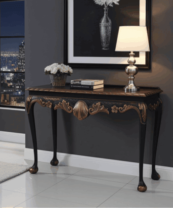 Regal Copper Shell Console Table – Hand-Restored Black & Copper Hallway Table 106x45x77 cm
