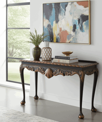 Regal Copper Shell Console Table – Hand-Restored Black & Copper Hallway Table 106x45x77 cm