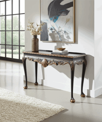 Regal Copper Shell Console Table – Hand-Restored Black & Copper Hallway Table 106x45x77 cm