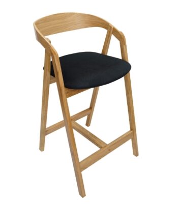 Nordic Oak Bar Stool with Backrest – Upholstered Chenille Seat