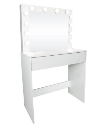 Malmo White Vanity Table with Mirror and 12 Warm LED Lights – Elegant Makeup Desk