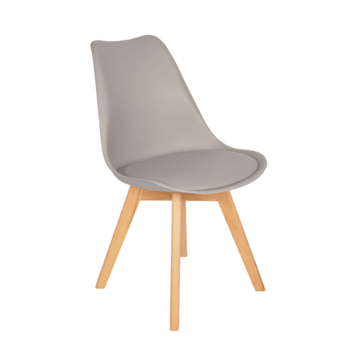 Vegas Scandinavian dining chair with a grey eco-leather seat and natural beech legs, ideal for modern dining setups.