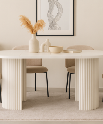 ELEMENTS Rail-Extend Table &ndash; 180cm Cashmere Top, Steel Base, Compact Luxury