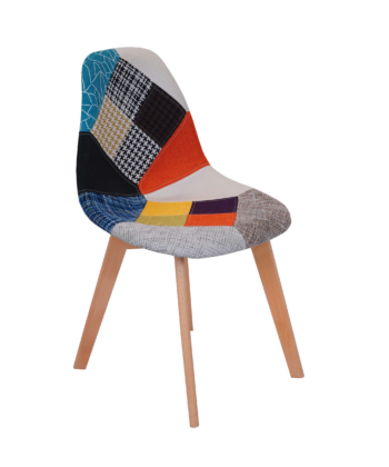 Prism Patchwork Scandinavian Chair &ndash; Multi-Colour Chenille Natural Beech 47x50x82cm