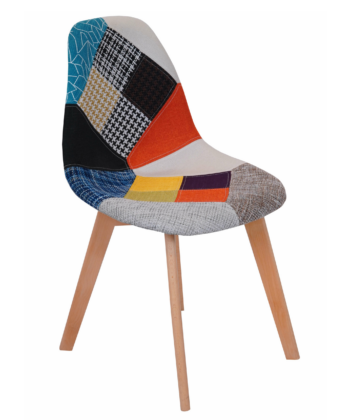 Prism Patchwork Scandinavian Chair – Multi-Colour Chenille Natural Beech 47x50x82cm