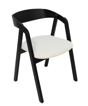 Noir Oak Upholstered Dining Chair – Beige Chenille Seat with Armrests