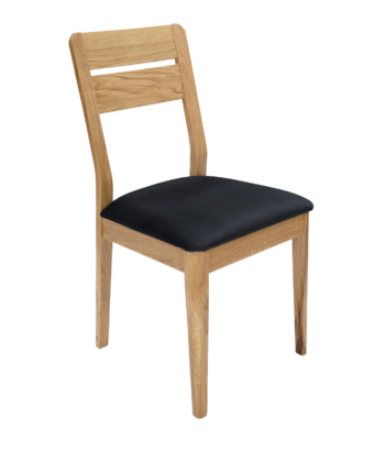 Solid Oak Dining Chair – Black Chenille Upholstered Seat