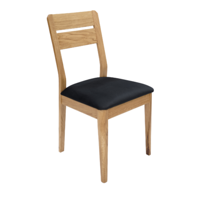 Solid Oak Dining Chair &ndash; Black Chenille Upholstered Seat