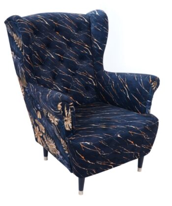 Obsidian Tropic Wingback Chair – Patterned Velvet Scandinavian Lounge