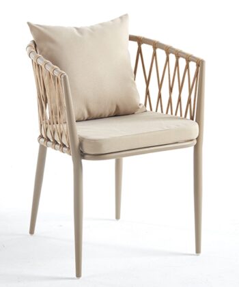 Madera Coastal Lounge Chair – Beige Outdoor Wicker Armchair with Cushions