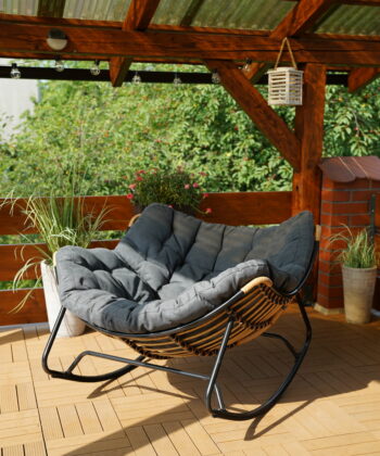 Alabama Grey Rattan Rocking Chair – Outdoor Indoor Rocker with Metal Frame