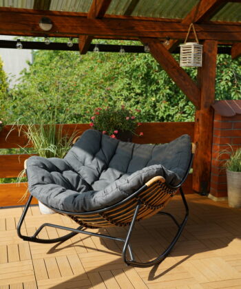 Alabama Grey Rattan Rocking Chair – Outdoor Indoor Rocker with Metal Frame