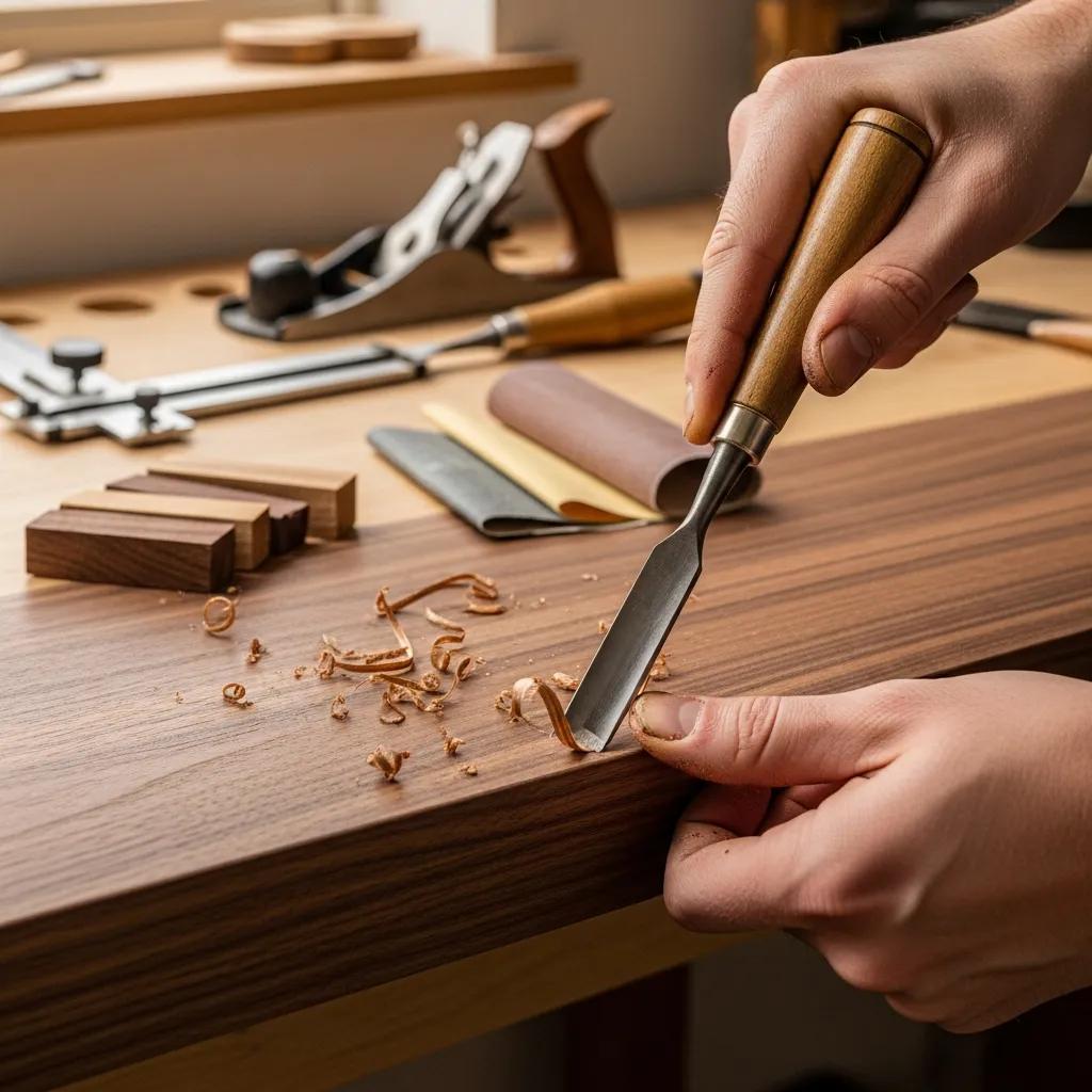 Artisan at work crafting a bespoke coffee table, showing skill and attention to detail
