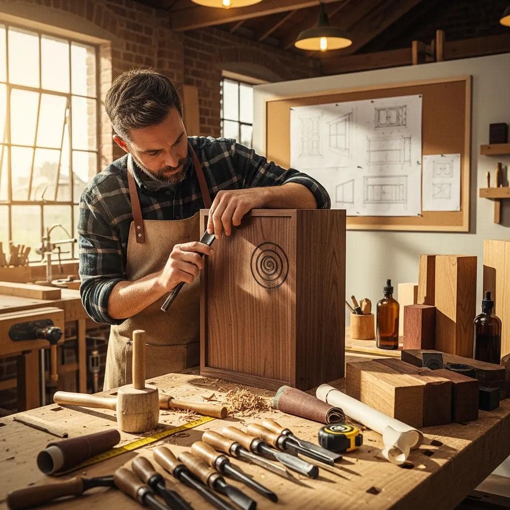 Artisan craftsman shaping timber in a Galway workshop, highlighting handcraftsmanship