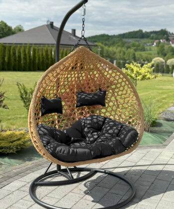 Aruba Double Hanging Egg Chair – Natural Rattan‑Look Garden Cocoon with Cushions