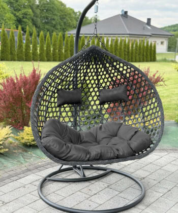 Aruba Double Hanging Egg Chair – Natural Rattan‑Look Garden Cocoon with Cushions