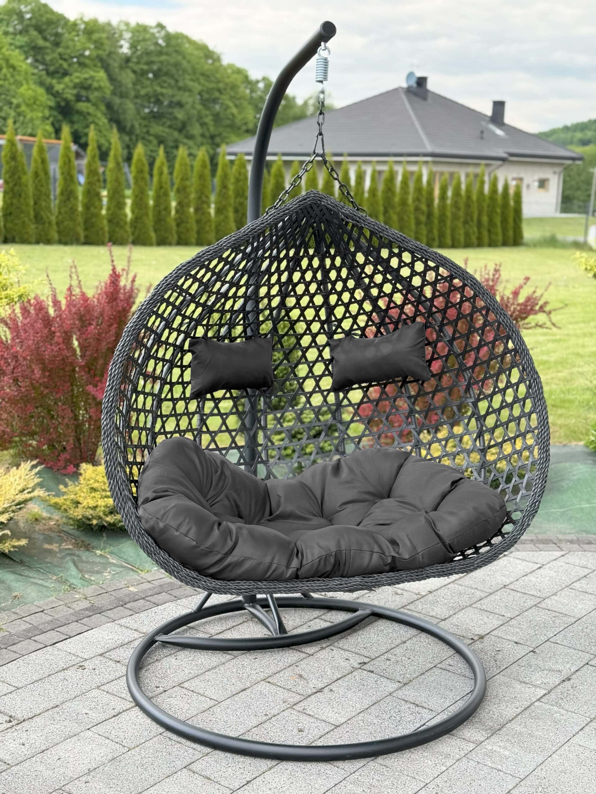 Aruba Double Hanging Egg Chair – Natural Rattan‑Look Garden Cocoon with Cushions