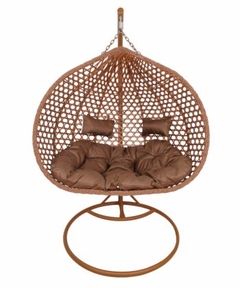 Aruba Double Hanging Egg Chair – Natural Rattan‑Look Garden Cocoon with Cushions