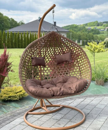Aruba Double Hanging Egg Chair – Natural Rattan‑Look Garden Cocoon with Cushions