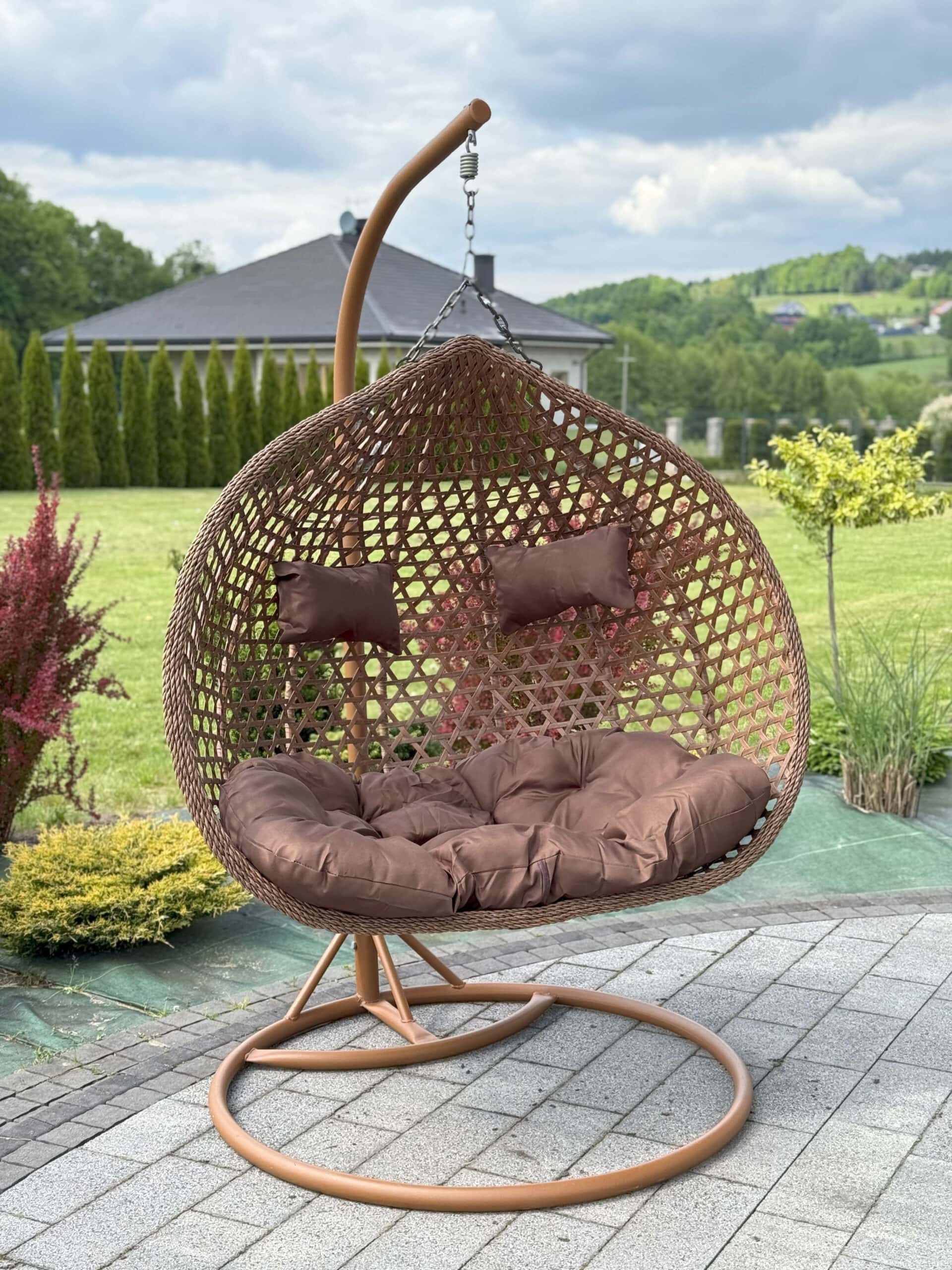 Aruba Double Hanging Egg Chair – Natural Rattan‑Look Garden Cocoon with Cushions
